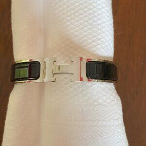 Hermès Clik H Bangle Bracelet -- Black Enamel/Palladium Plated.